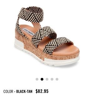 NWOT Steve Madden Bandi Black/Tan Wedges
